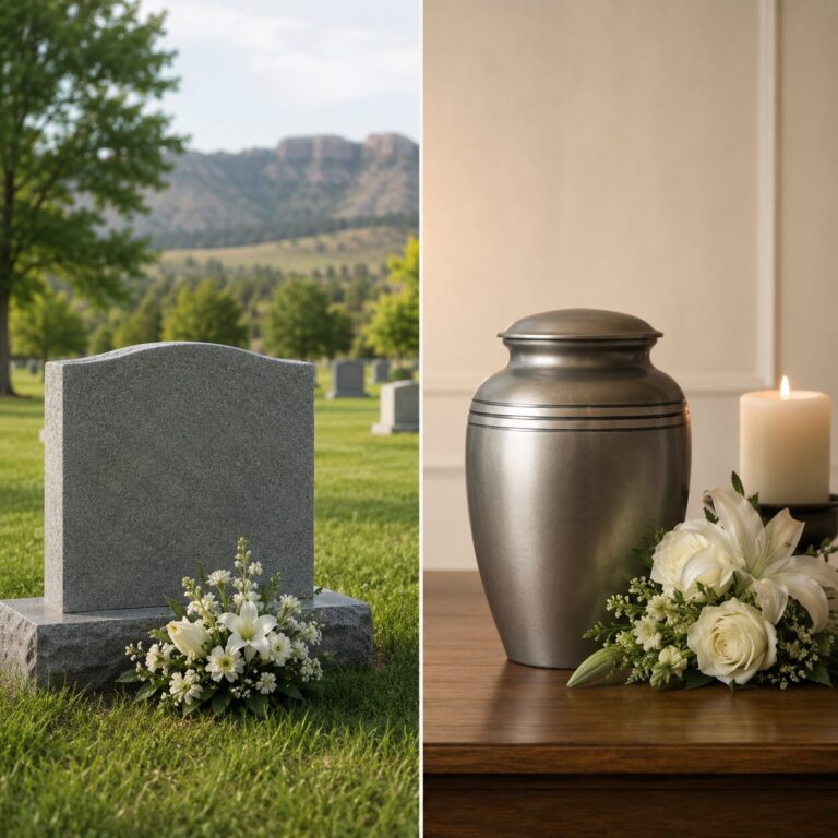 Cremation and burial comparison with headstone and urn in Rapid City